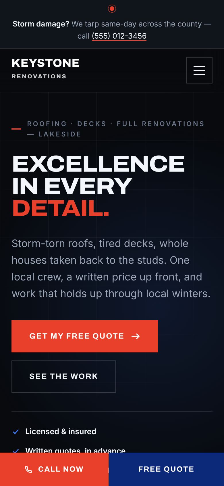 Renovation contractor site on a phone